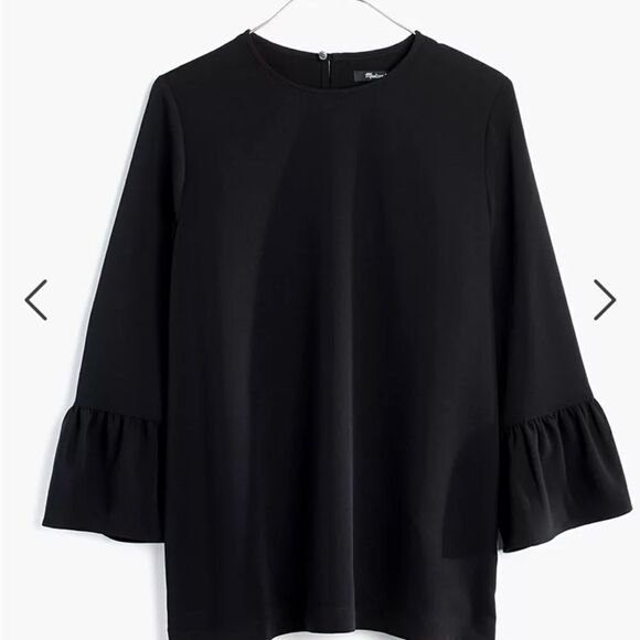 Madewell Black Bell Sleeve Crepe Top with Keyhole Back Sleek and Swingy Top XXS - Picture 4 of 12